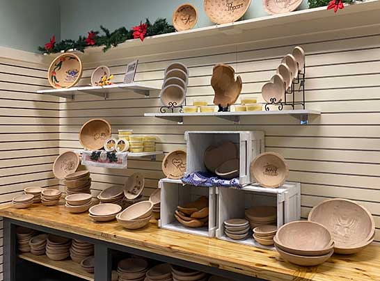 Customized wooden bowls and items at our downtown store